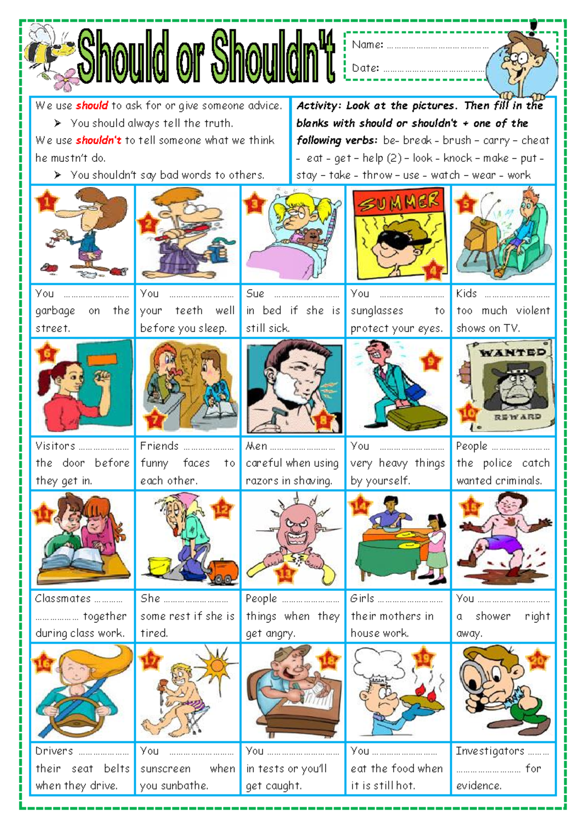 Should & Shouldn't: Advice and Guidance Activities - Studocu
