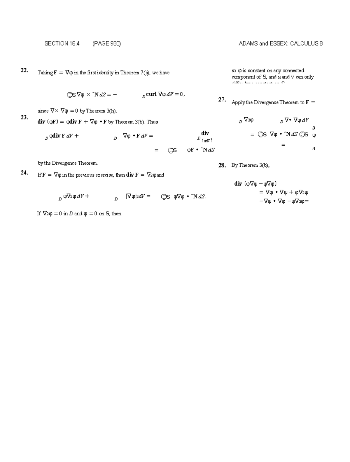 Adams and Essex: Calculus 8 Solutions Manual (Sections 16.4-16.7) - Studocu