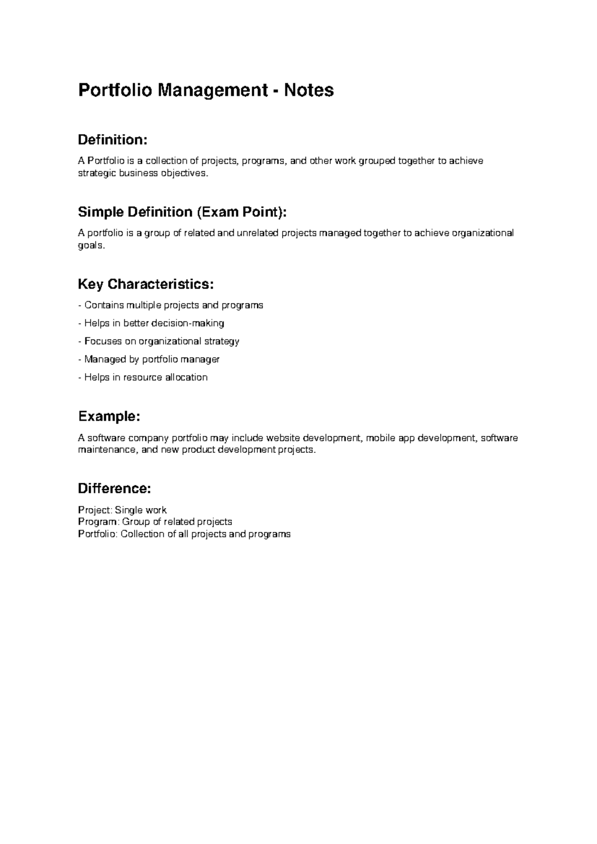 Portfolio Management Notes - Portfolio Management - Notes Definition: A ...