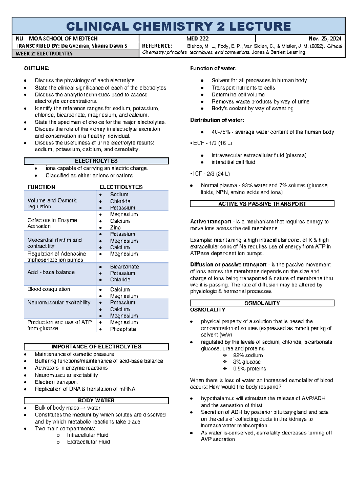 Cc2 WEEK2 - Clinical Chemistry notes week 2 - NU – MOA SCHOOL OF ...