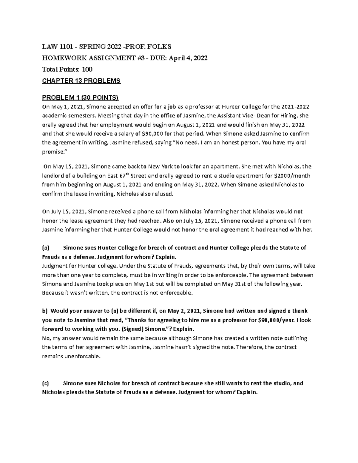 Business Law HW#3 - One of the many homework assignments that we were ...