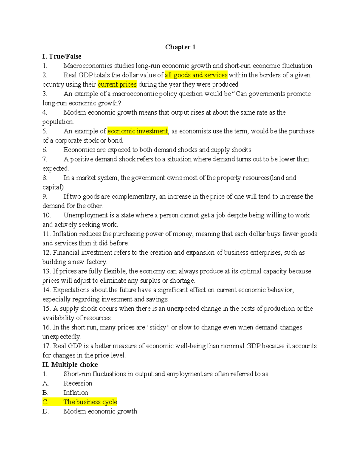 Chapter 1 Exercises - Macroeconomics Concepts and Applications - Studocu