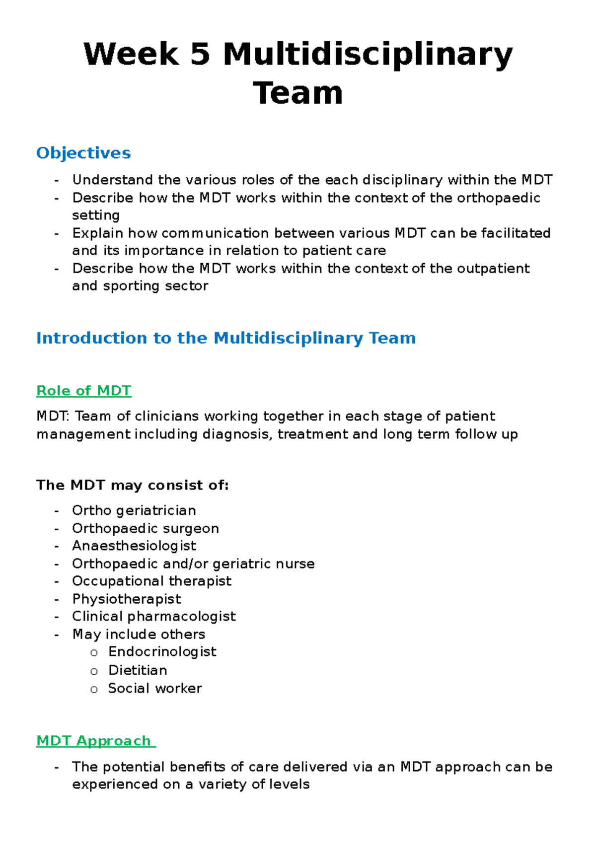 Week 5: Understanding Multidisciplinary Team Roles in Orthopaedics ...