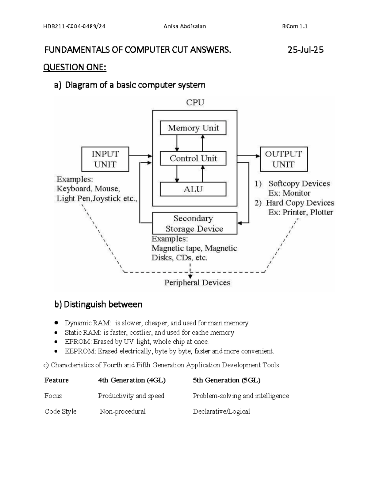 BCom 1.1 Fundamentals of Computer Systems: Key Concepts & Answers - Studocu