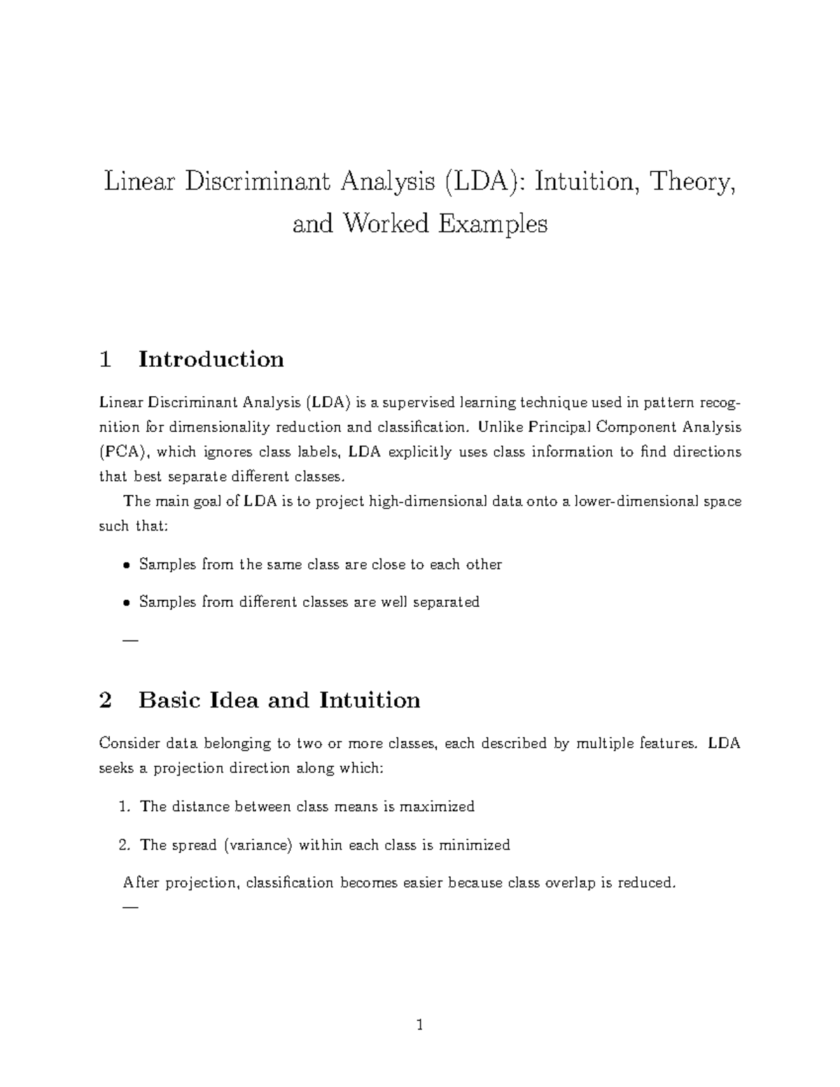 LDA: Intuition, Theory, and Worked Examples for Pattern Recognition ...