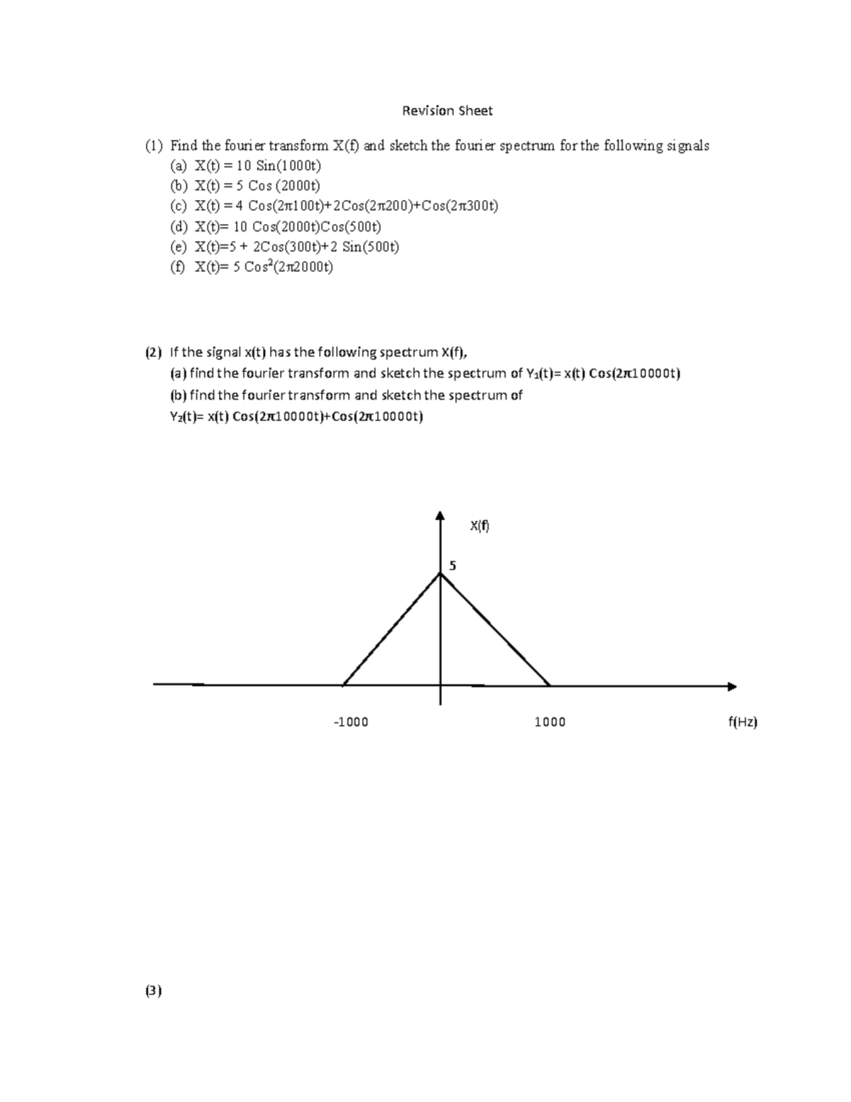 Fourier Transform Revision Sheet for Signals and Spectra Analysis - Studocu