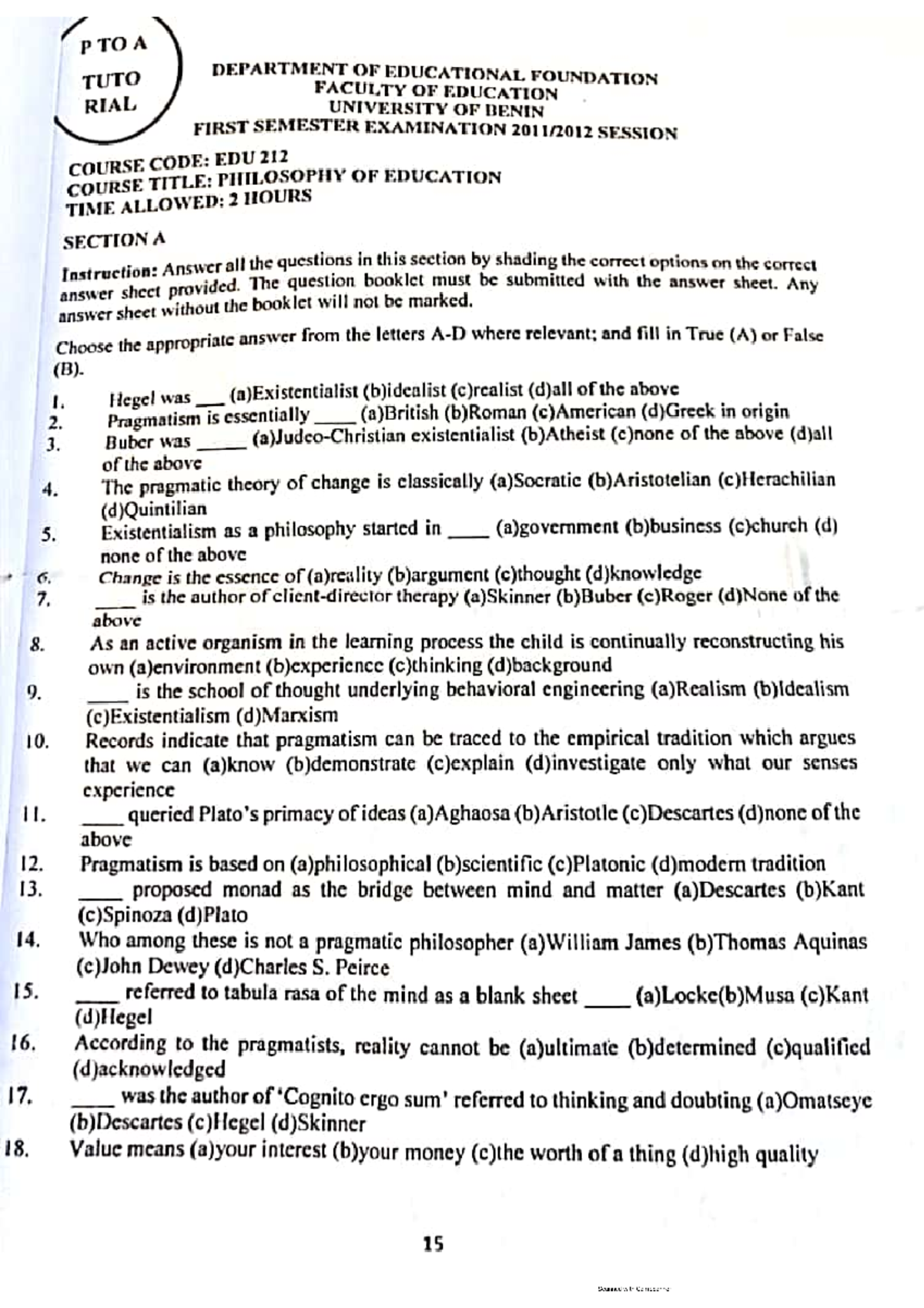 EDU 212 Past Questions Review Document - Studocu