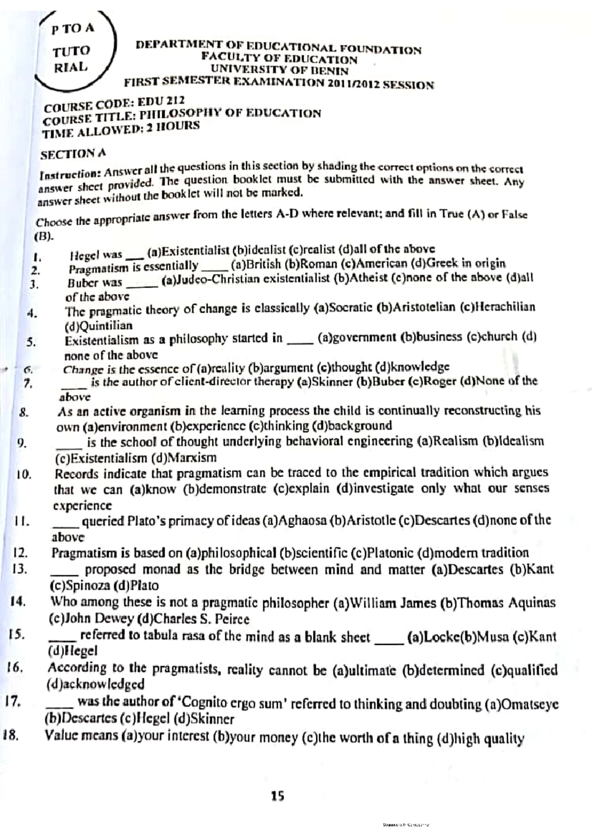 2024/2025 Final First Semester Exam Timetable for Engineering Courses ...
