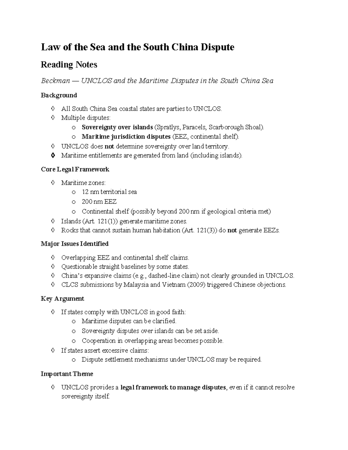 PS3201 Week 8 - Lecture Notes on Law of the Sea & South China Dispute ...