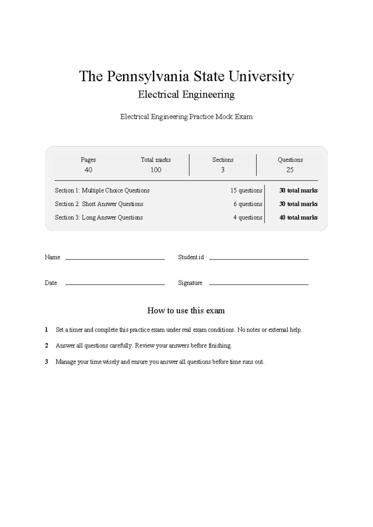 EE 210 Electrical Engineering Practice Mock Exam 2026 - Studocu