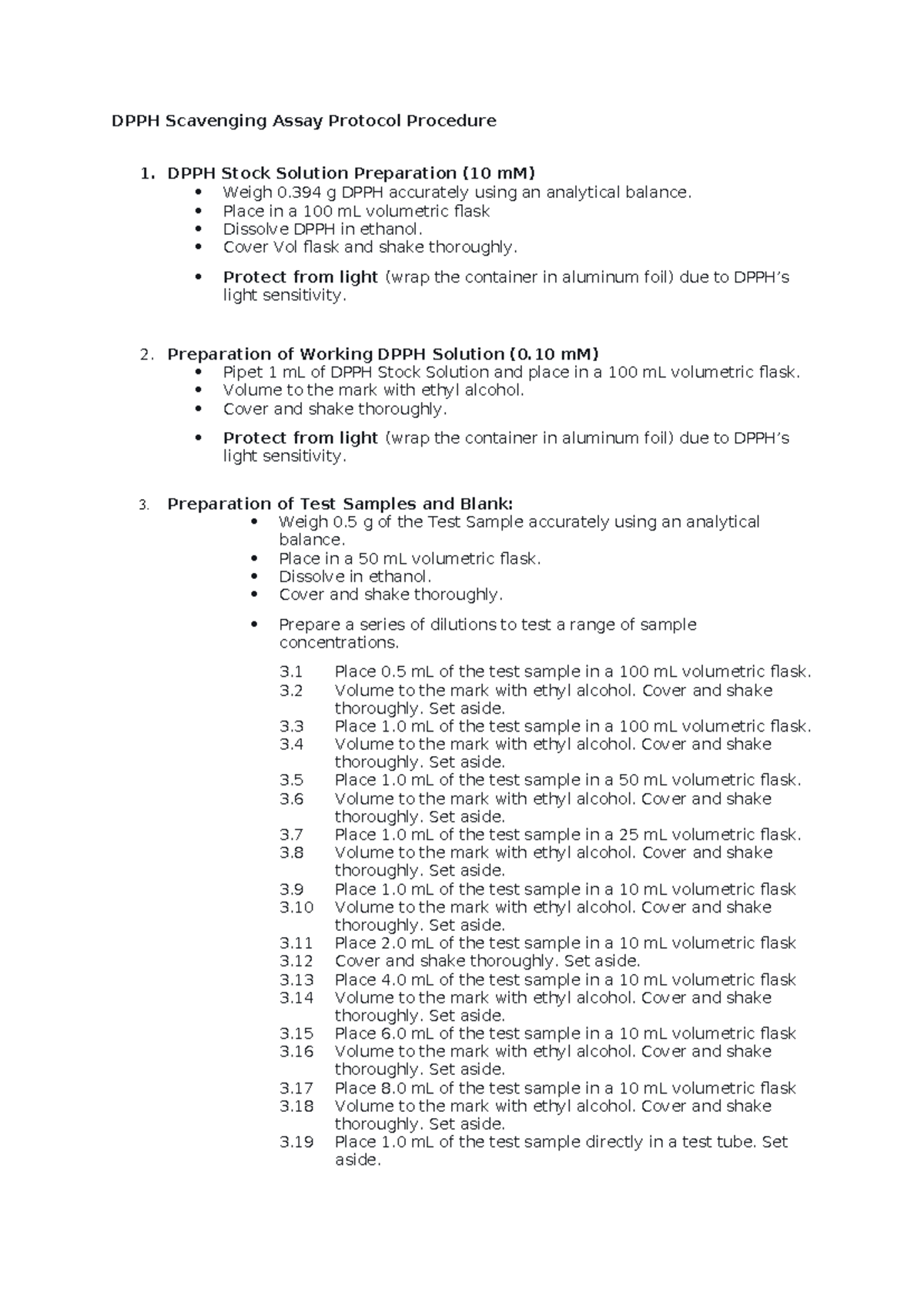 DPPH & Antioxidant Assay Protocol (Lab Procedures) - Studocu