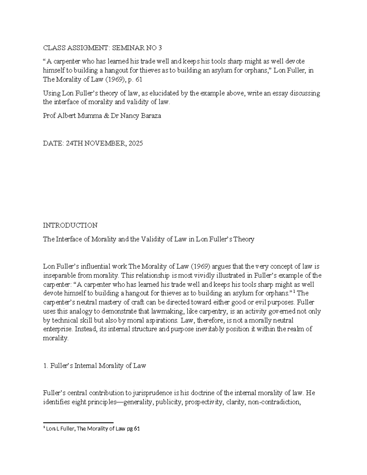 JURISPRUDENCE 2: The Interface of Morality and Law in Lon Fuller's ...