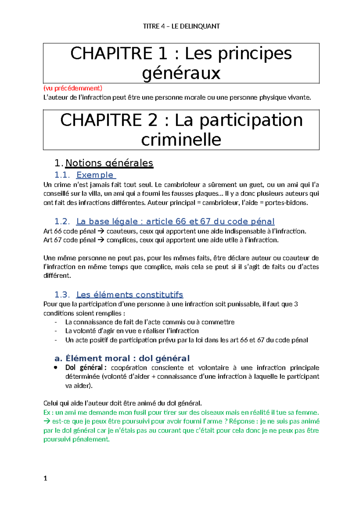 TITRE 4 LE DELINQUANT : Participation Criminelle et Récidive - Studocu
