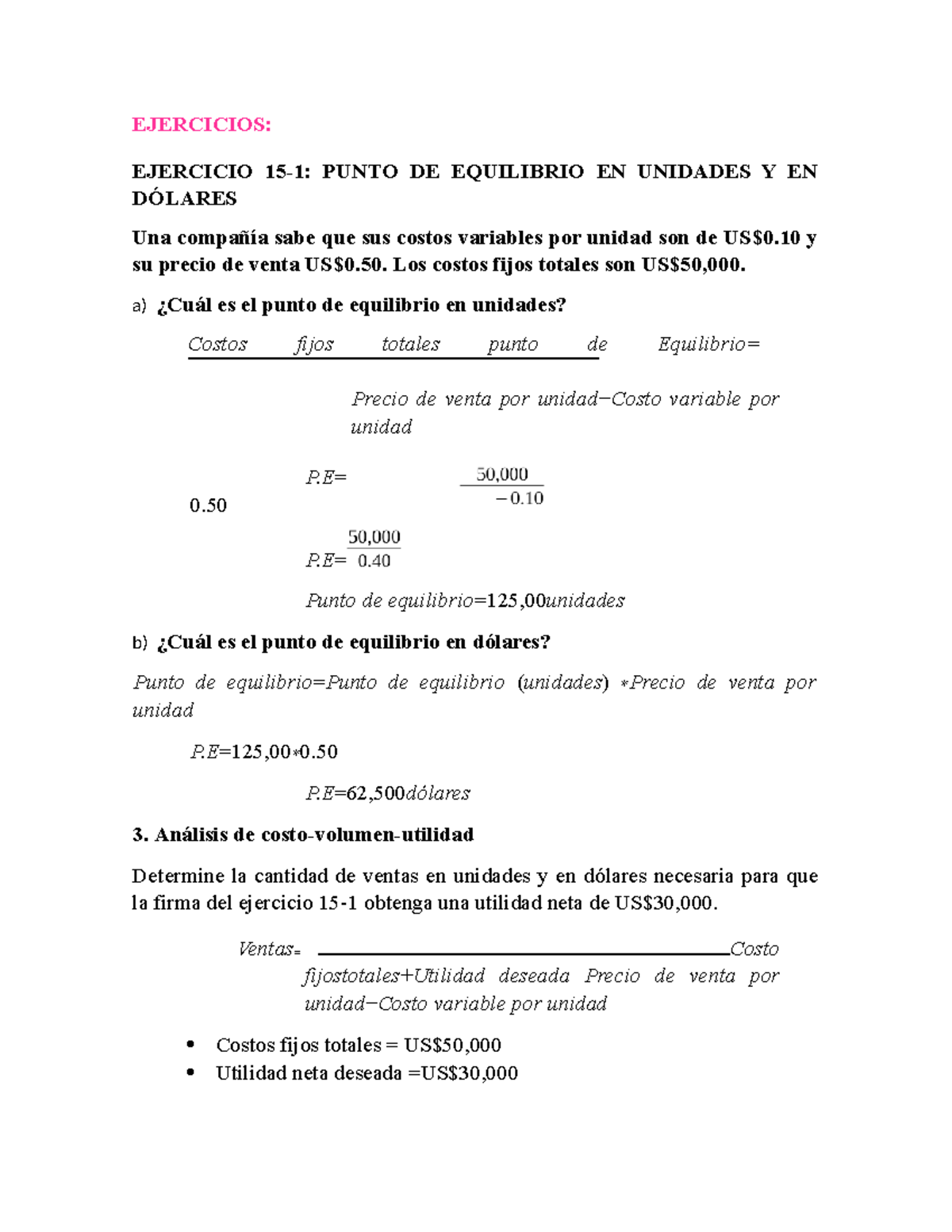 Práctica 5 - Punto de Equilibrio: Análisis de Costos y Ventas - Studocu