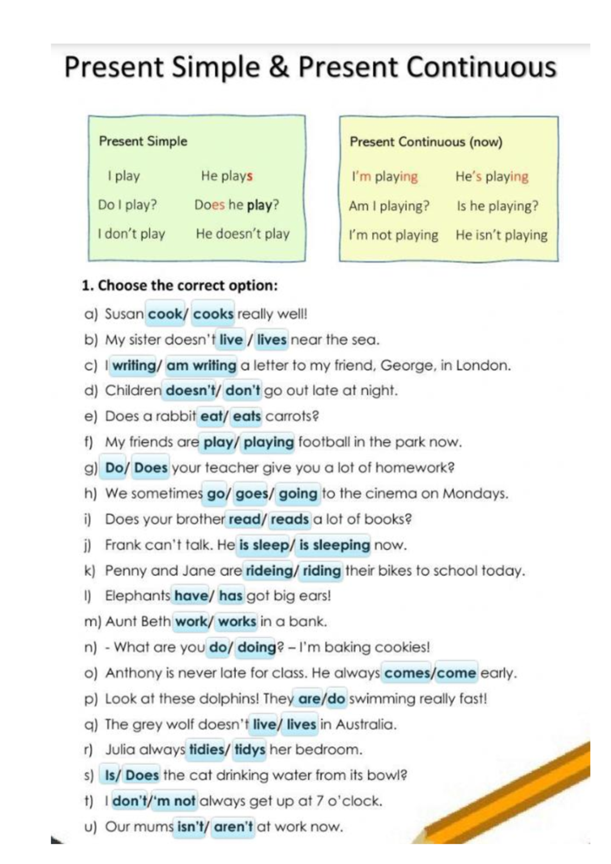 Simple Present Vs Present Continuous Ejercicios De
