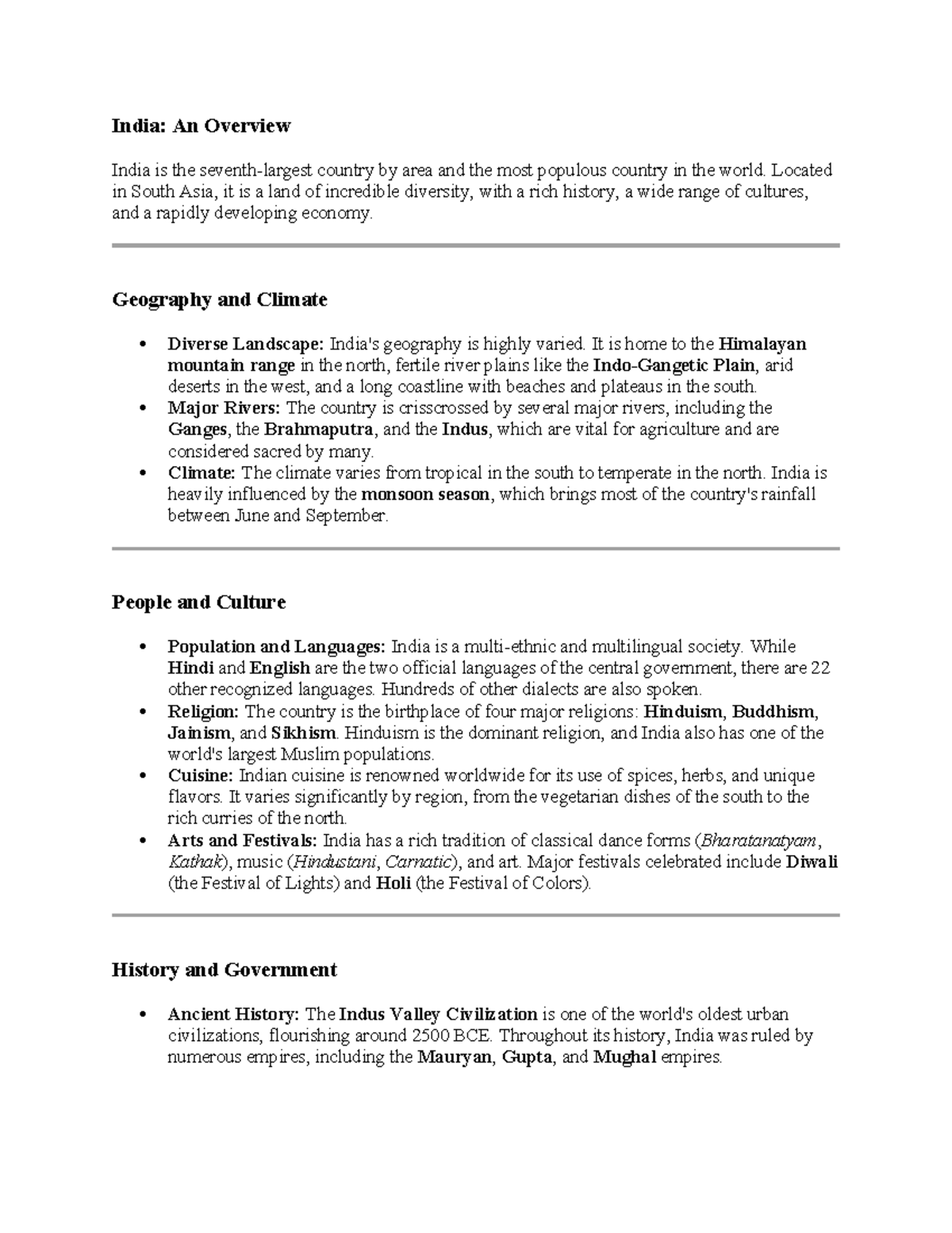 India: General Knowledge Overview and Cultural Insights - Studocu
