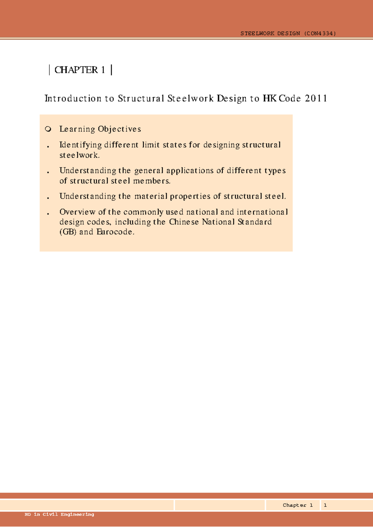 CON4334 Chapter 1: Intro to Structural Steelwork Design (HK Code 2011 ...