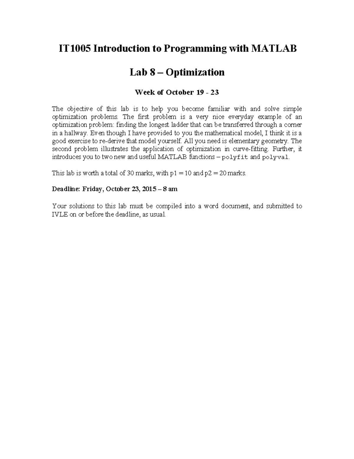 IT1005 LAB 08 Optimization - IT1005 Introduction to Programming with ...