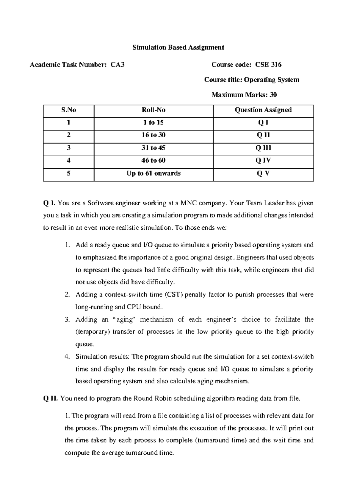 CSE 316: Simulation Based Assignment on OS Concepts and Scheduling ...