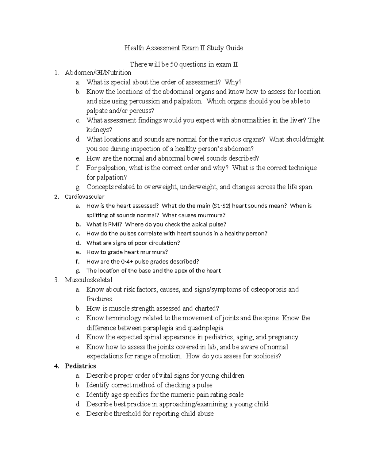 Health Assessment Exam II Study Guide (Fall 2025) - Studocu