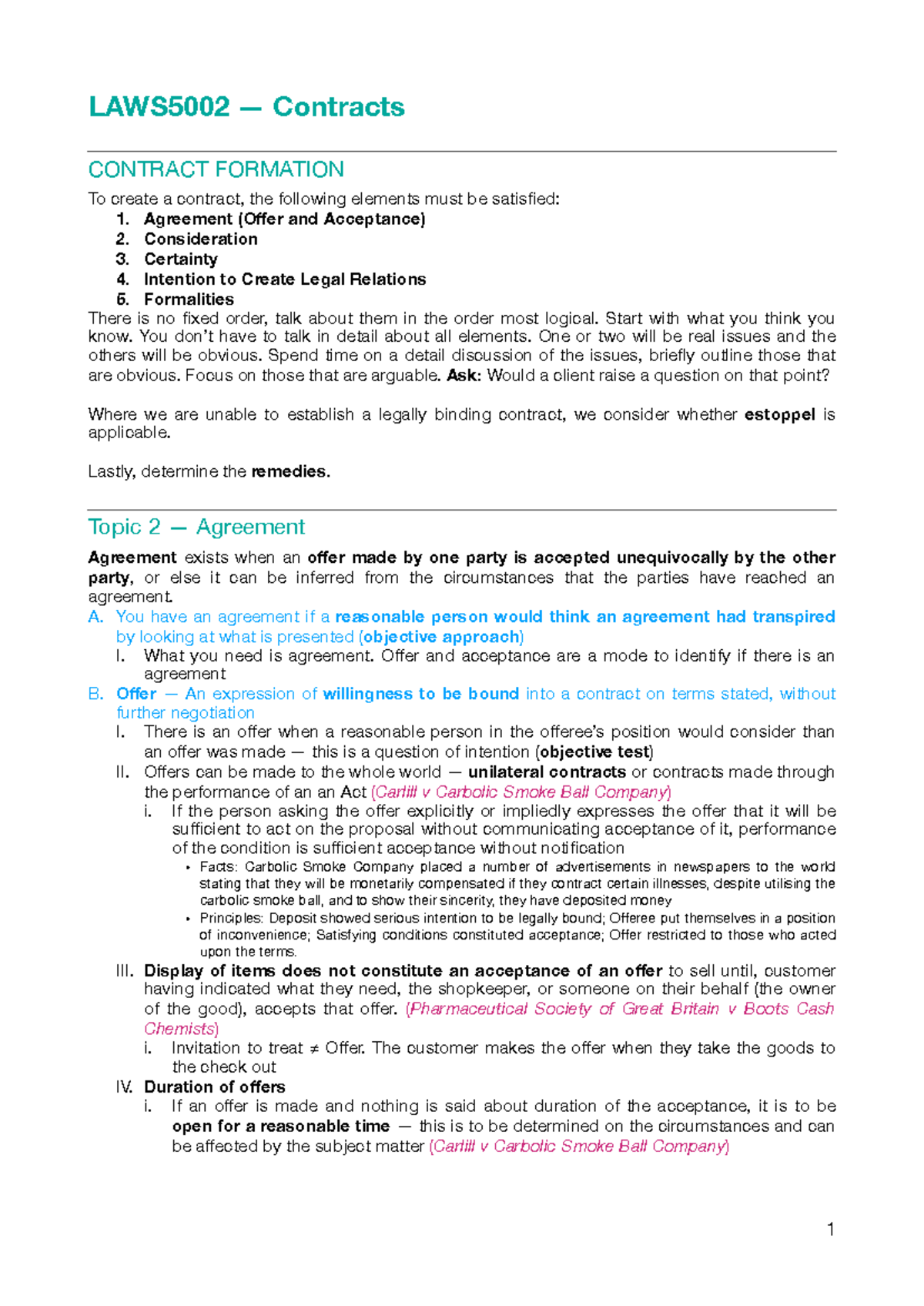 LAWS5002 Contracts: Detailed Analysis of Contract Formation Elements ...