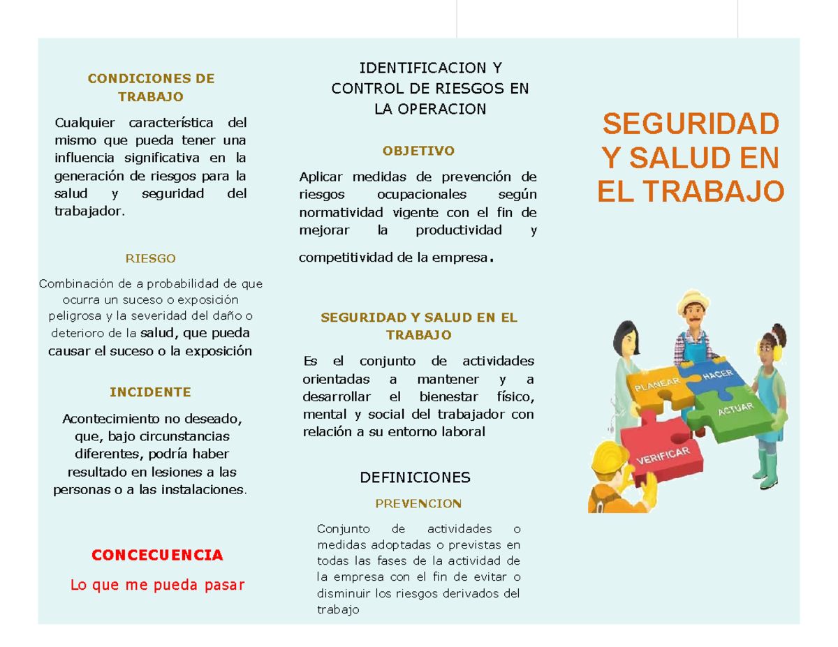 Folleto sobre Seguridad y Salud en el Trabajo - Prevención de Riesgos - Document Preview