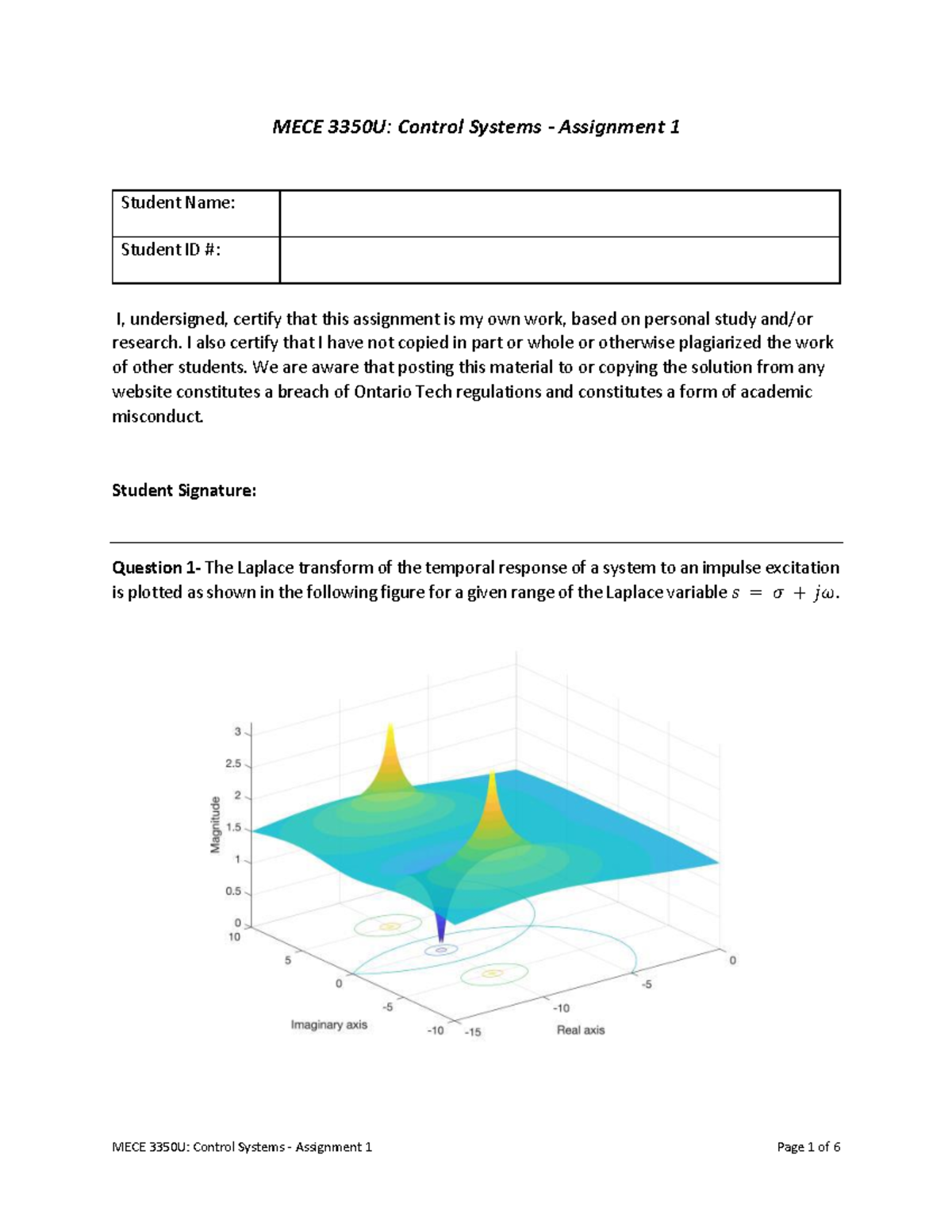 MECE 3350U: Control Systems - Assignment 1 Overview and Solutions - Studocu