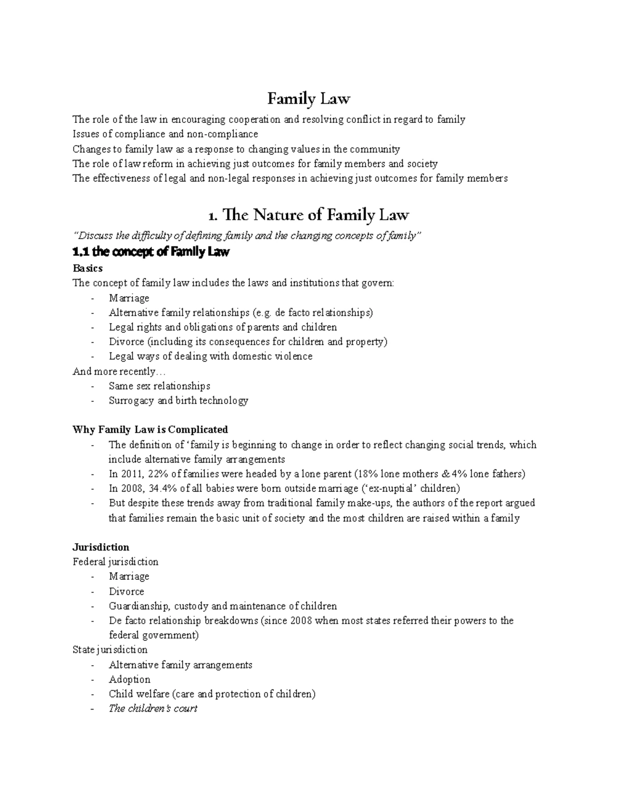 HSC Legal Studies: Family Law Definitions and Key Concepts Notes - Studocu