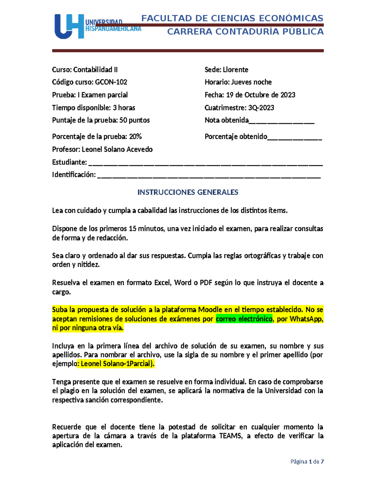 I Examen Parcial Contabilidad II GCON-102 3Q 2023 JN - Studocu