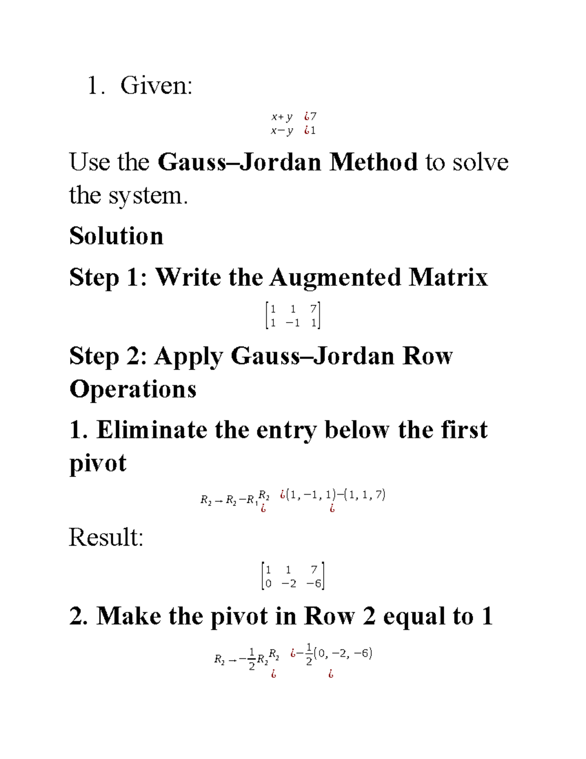 RREF Method for Solving Linear Systems - Math 101 Essay Notes - Studocu