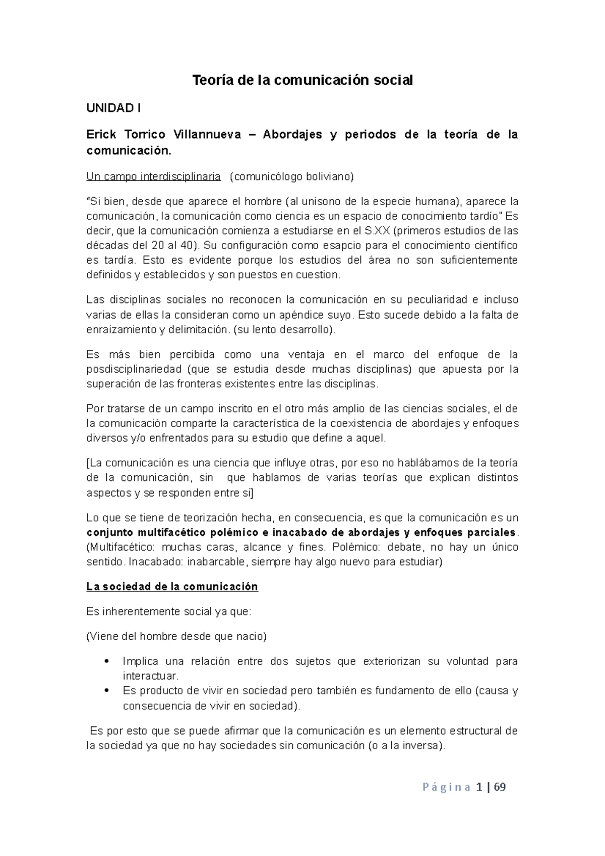 Teoría de la Comunicación: Resumen de Unidad 1 y Conceptos Clave - Studocu