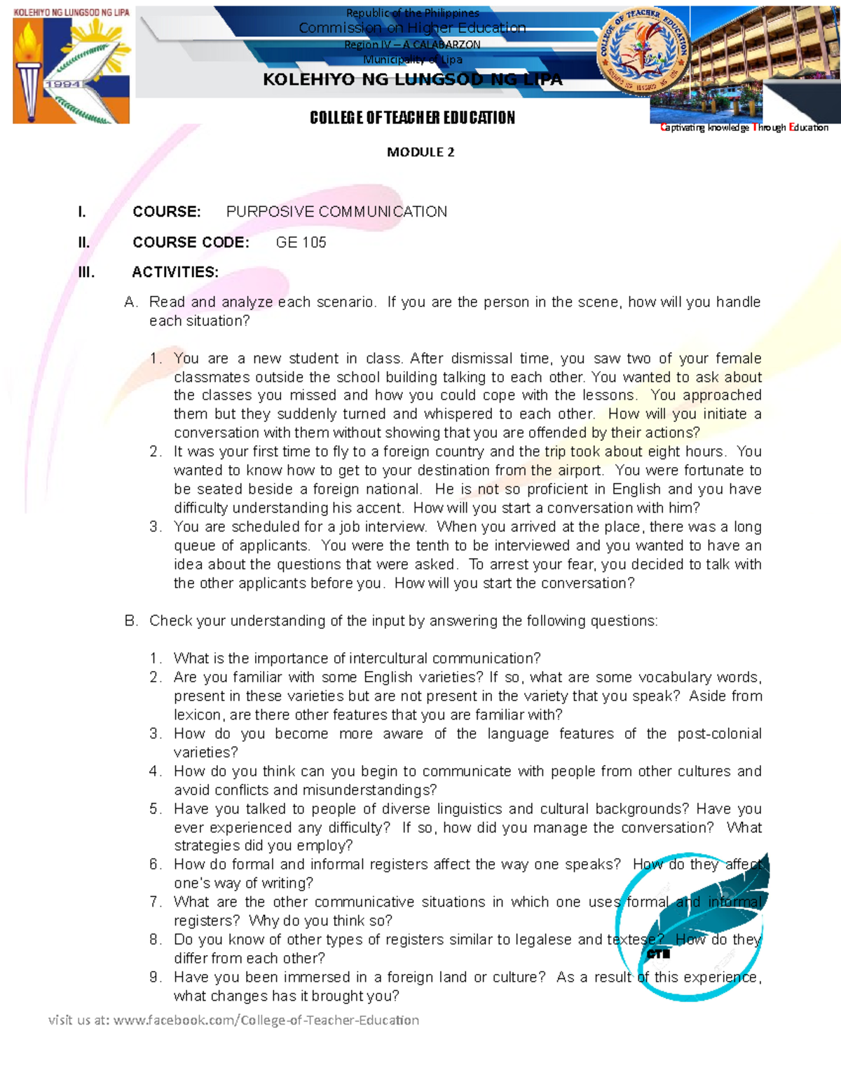 Module 2 - GE 105 - Intercultural Communication Lecture Notes - Studocu