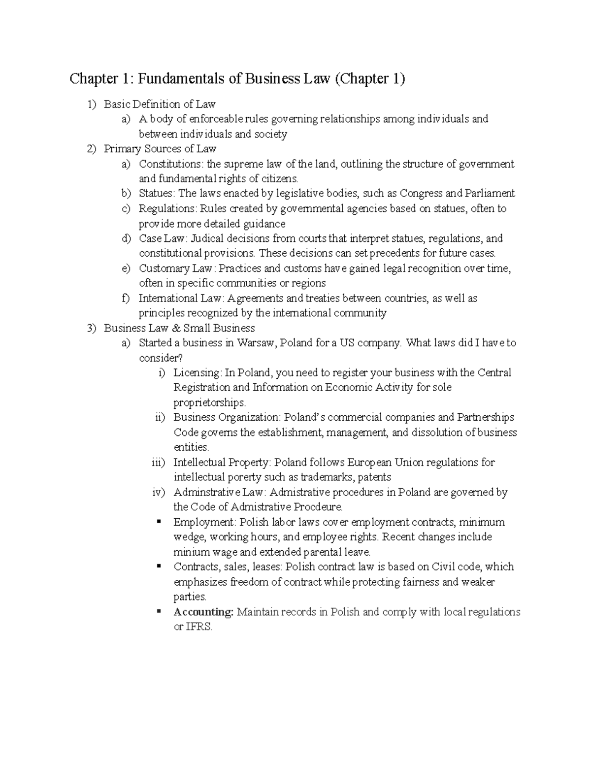 Business law midterm notes: key concepts and legal principles - Studocu