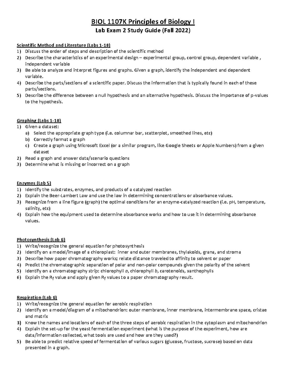 BIOL 1107K Lab Exam 2 Study Guide: Key Principles of Biology I - Studocu