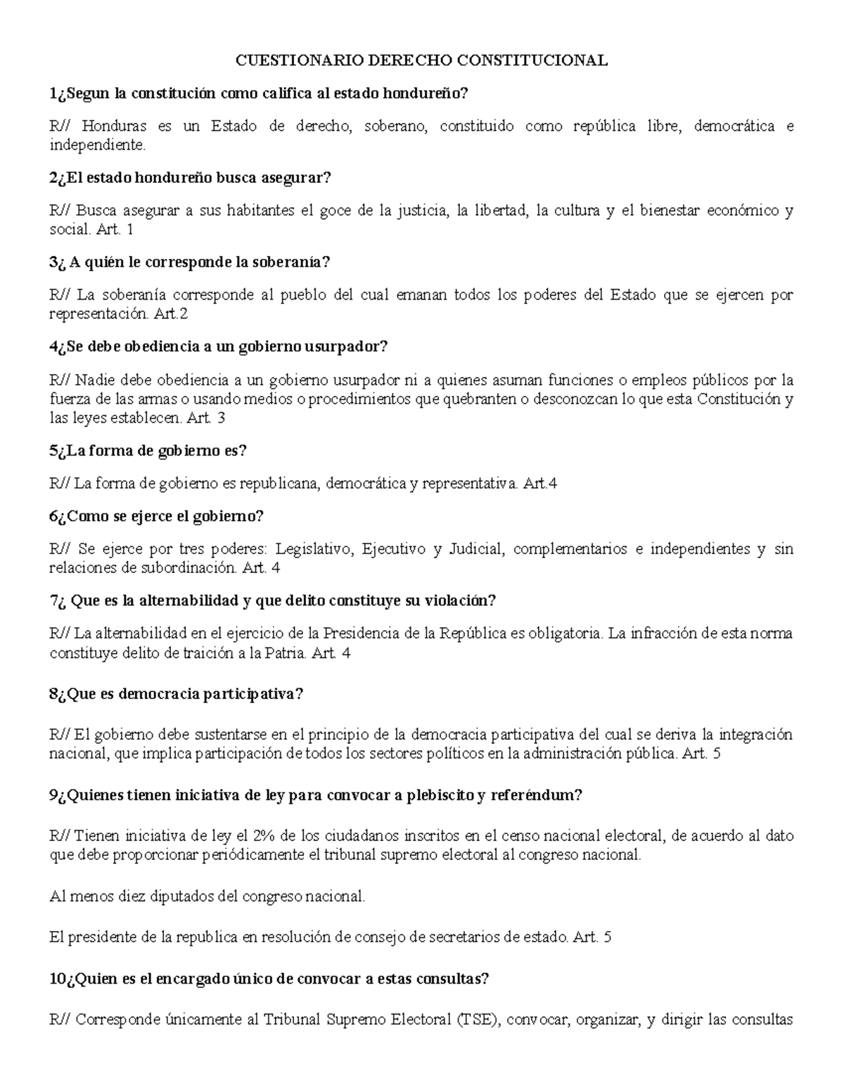 Cuestionario de Derecho Constitucional - Preguntas y Respuestas (DC101 ...