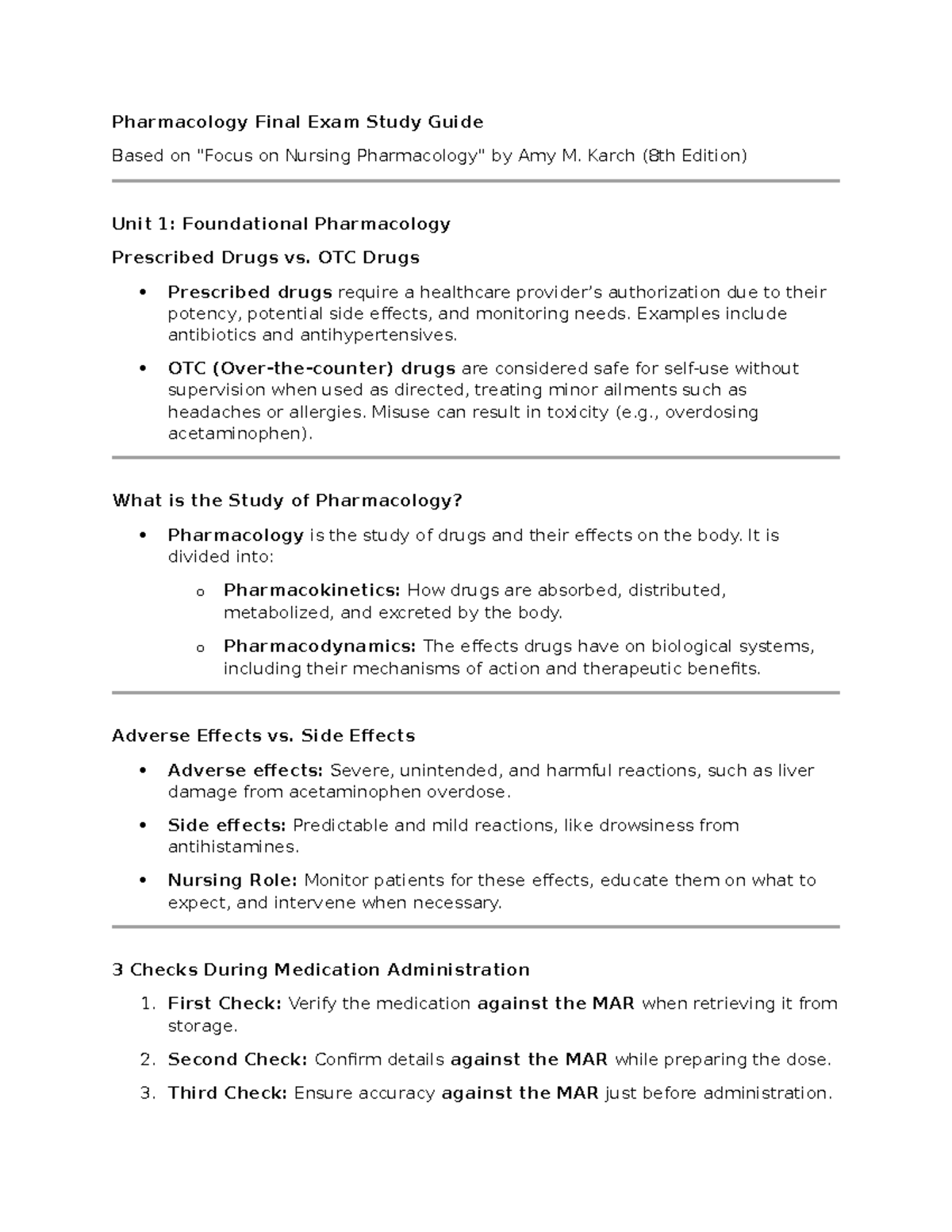 Pharmacology PHAR 101 Final Exam Comprehensive Study Guide - Studocu