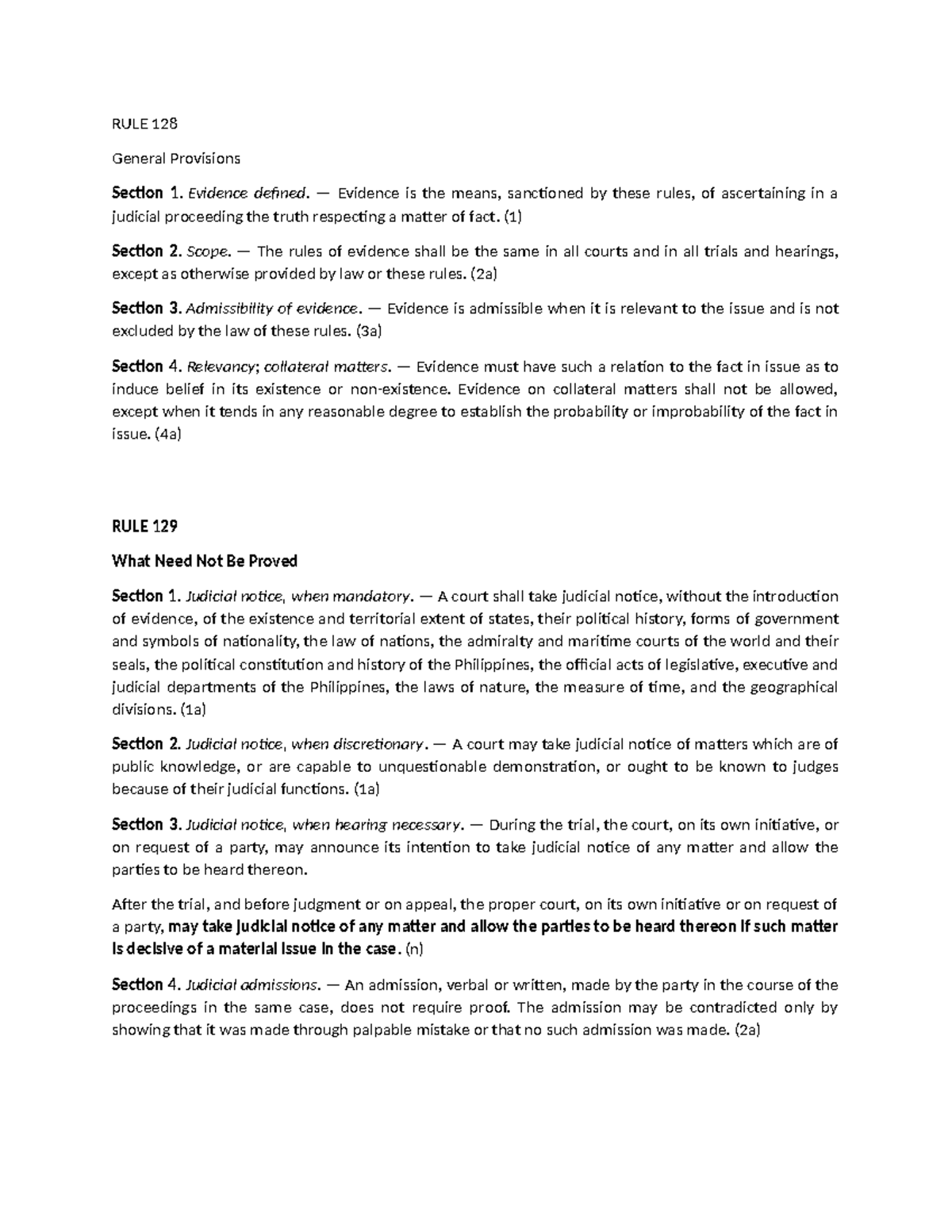 Rules of evidence codals for legal studies (RULE 128-134) - Studocu