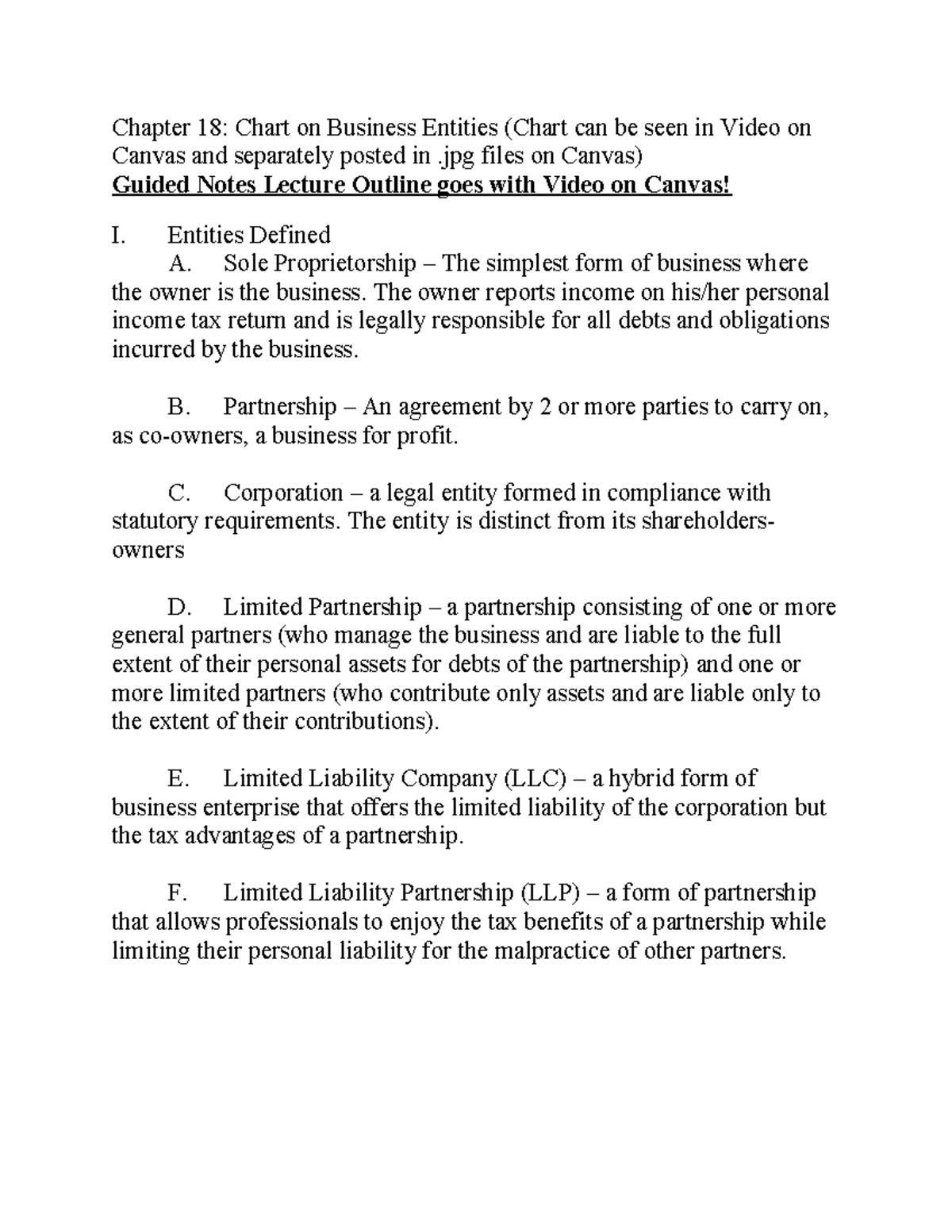 Chapter 18-21: Business Entities & Employment Law Overview (Legal ...