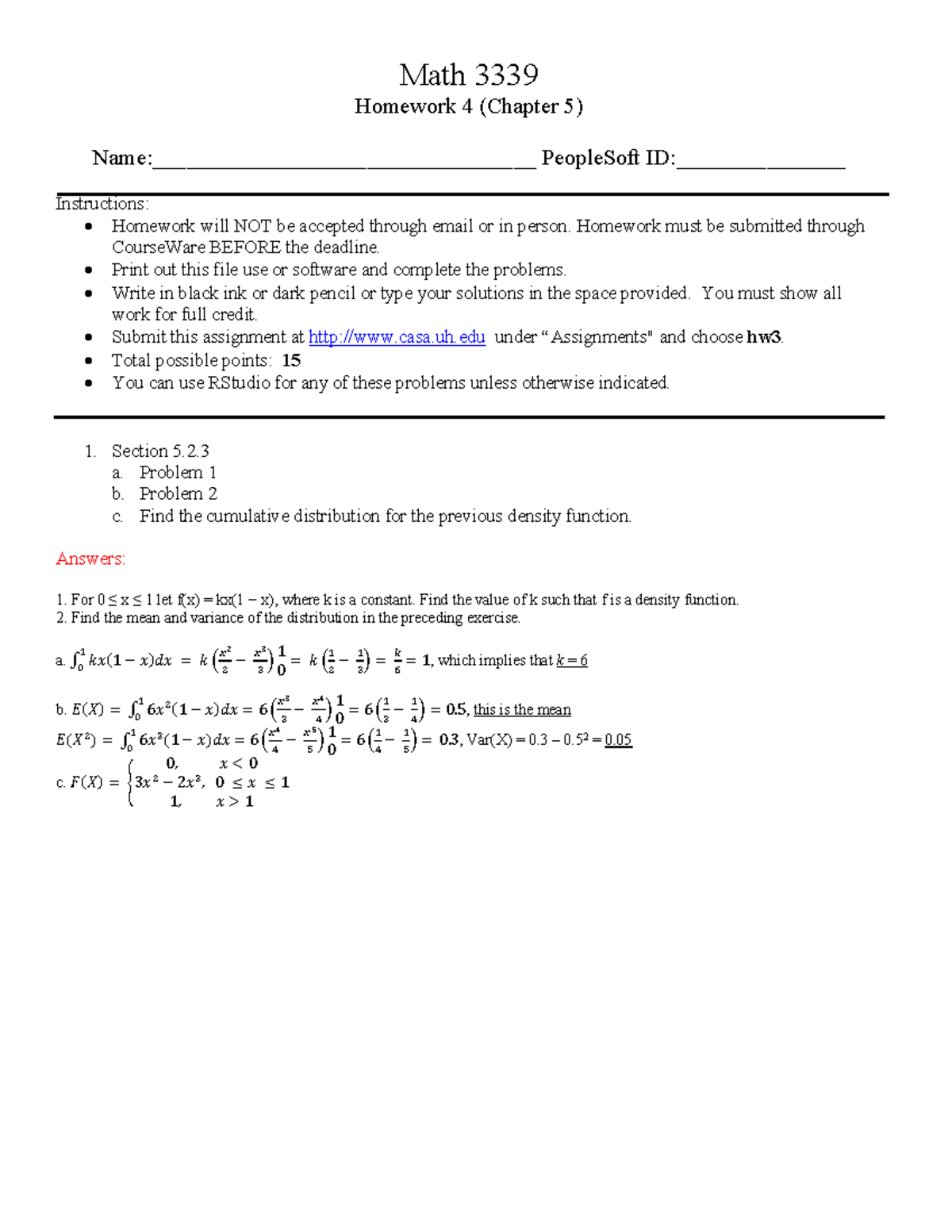 Hw4answers - homework - Math 3339 Homework 4 (Chapter 5) Name