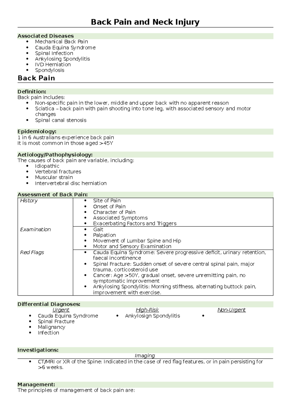 Back Pain and Neck Injury: Comprehensive Overview and Management ...