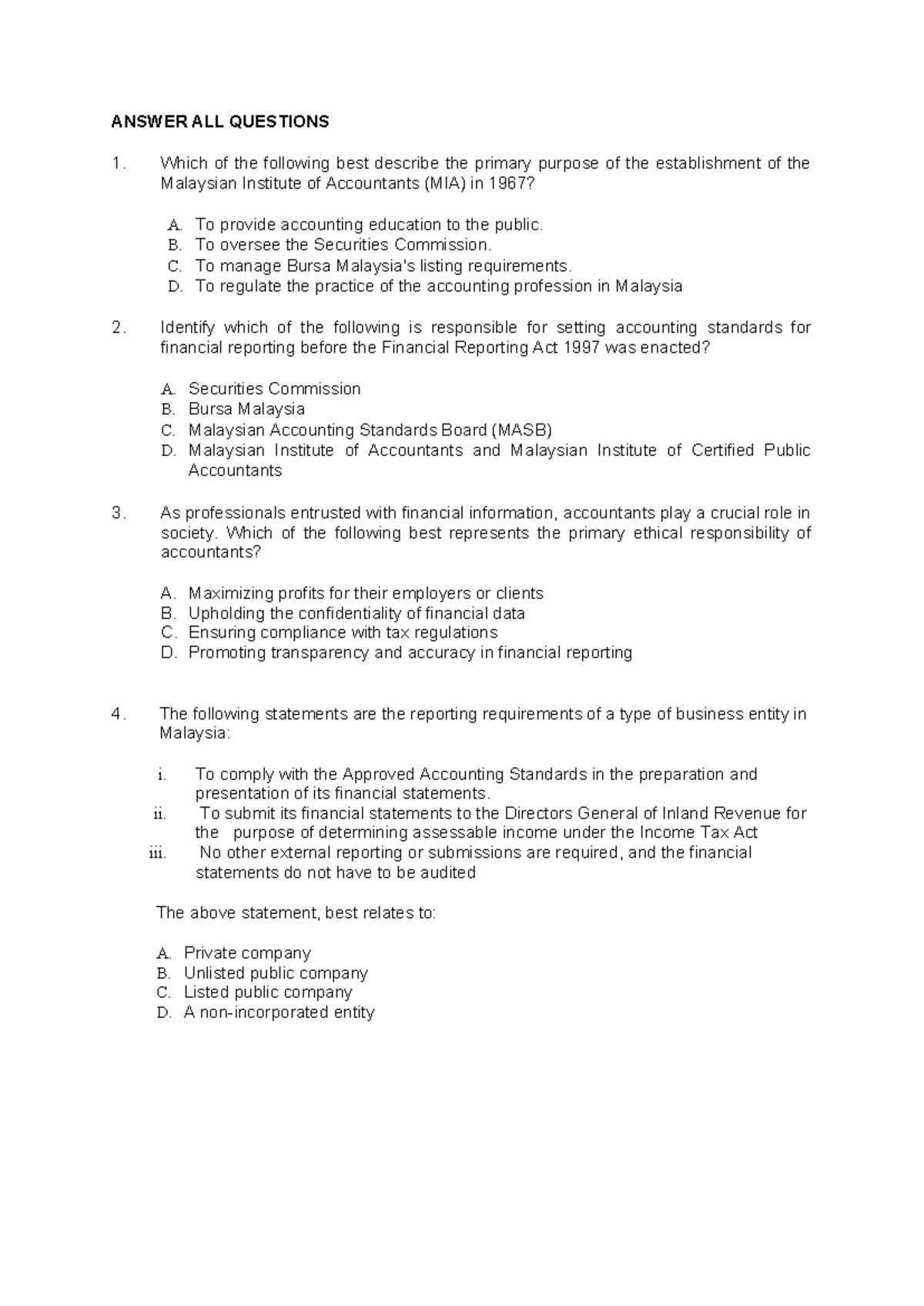 C1 & C2 Exercise Questions on Malaysian Accounting Standards - Studocu