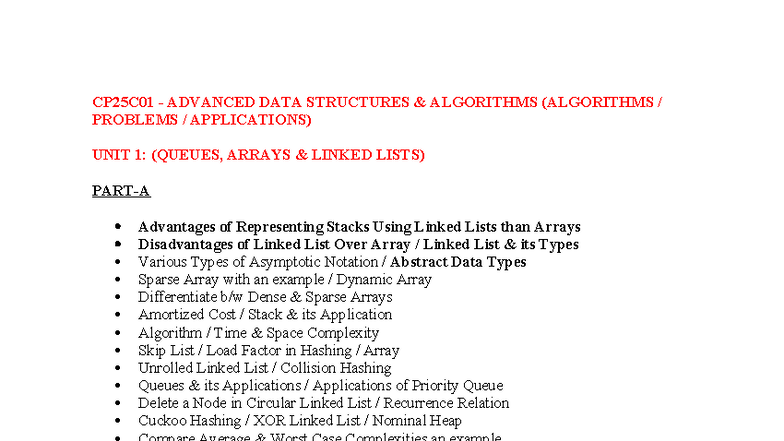 Cp25c01 Important Question Cp25c01 Advanced Data Structures