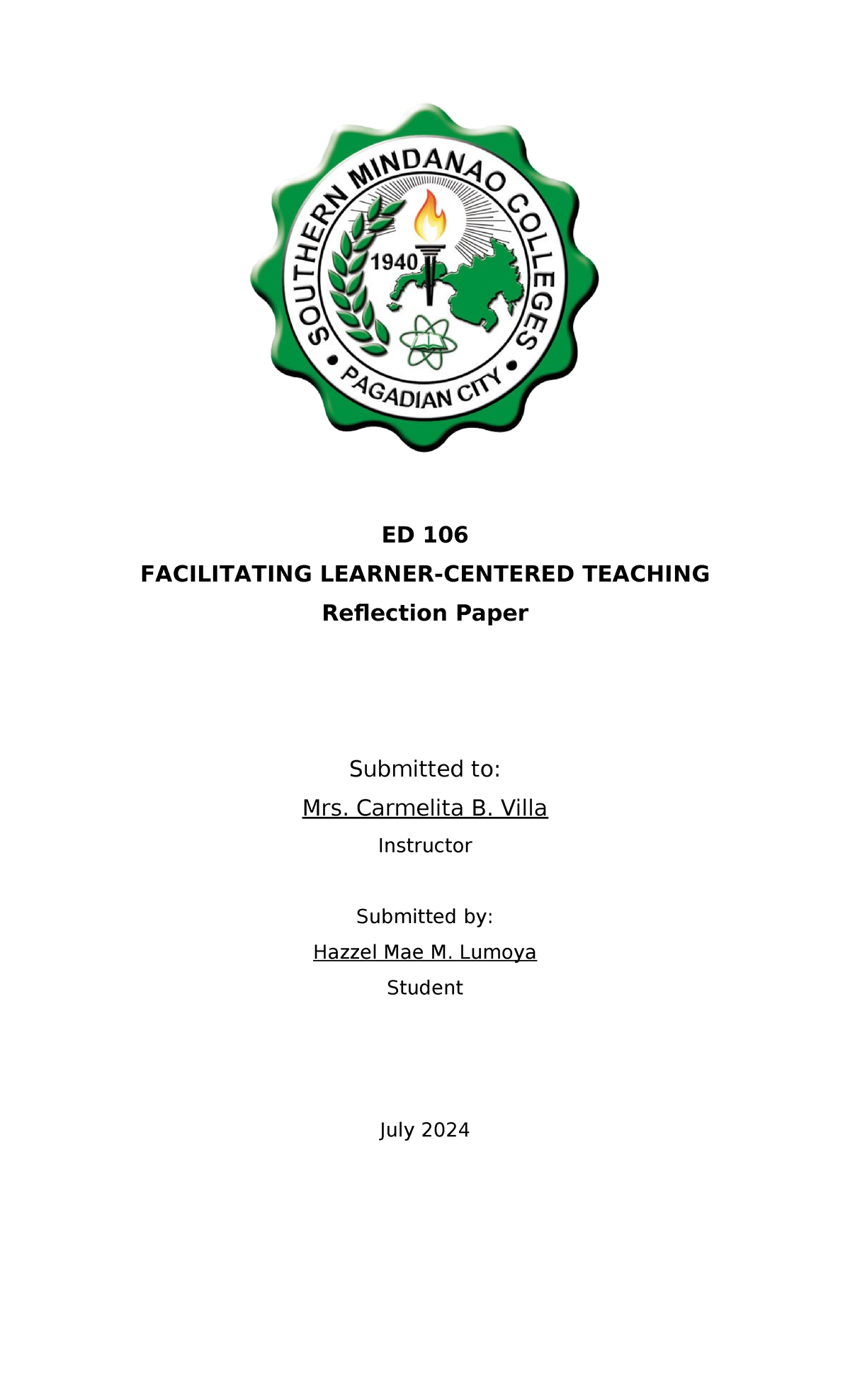 ED 106 Reflection Paper on Learner-Centered Teaching Approaches - Studocu