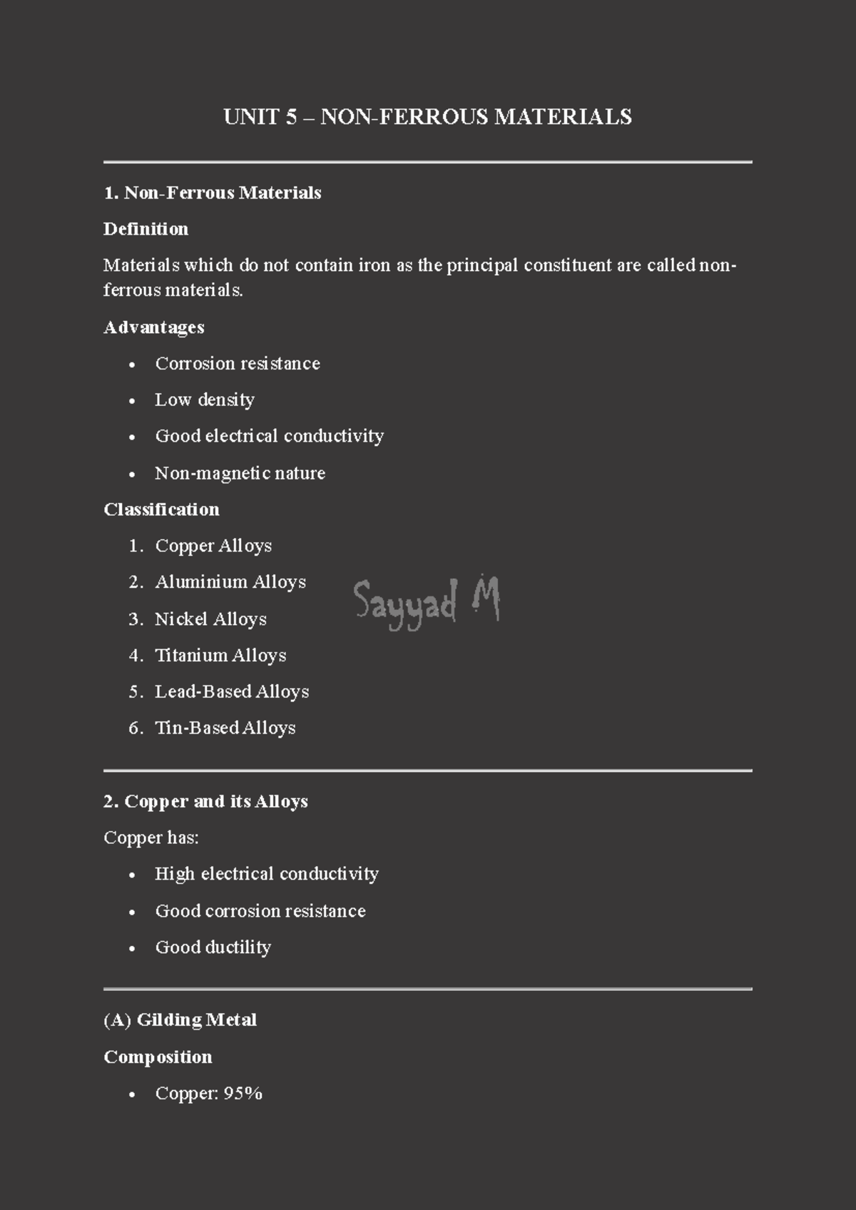 EMM UNIT 5 - Nonferrous Materials and Their Properties Notes - Studocu