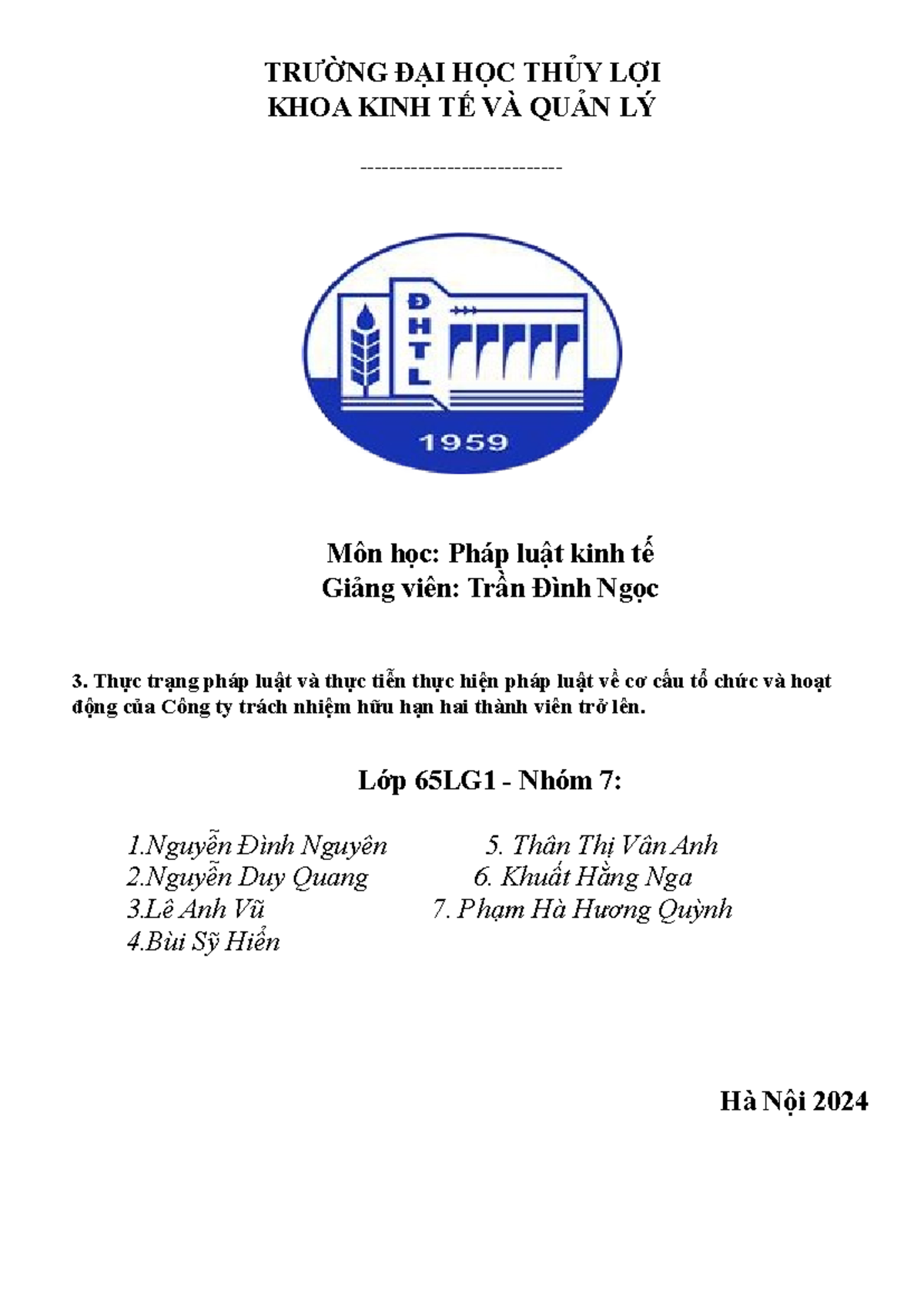 PLKT nhóm 7 - plkt - TRƯỜNG ĐẠI HỌC THỦY LỢI KHOA KINH TẾ VÀ QUẢN LÝ ...