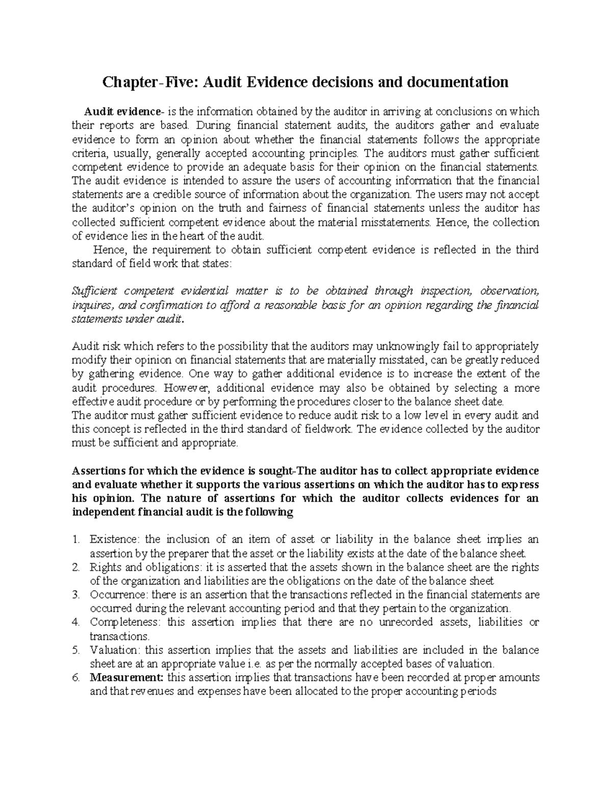 Auditing Principles 1: Chapter 5 - Audit Evidence Decisions and ...