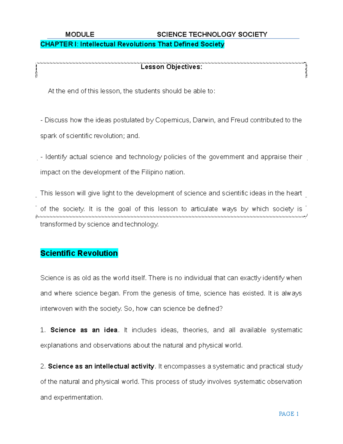 Chapter I: Key Concepts & Historical Events in STS - Science & Society ...