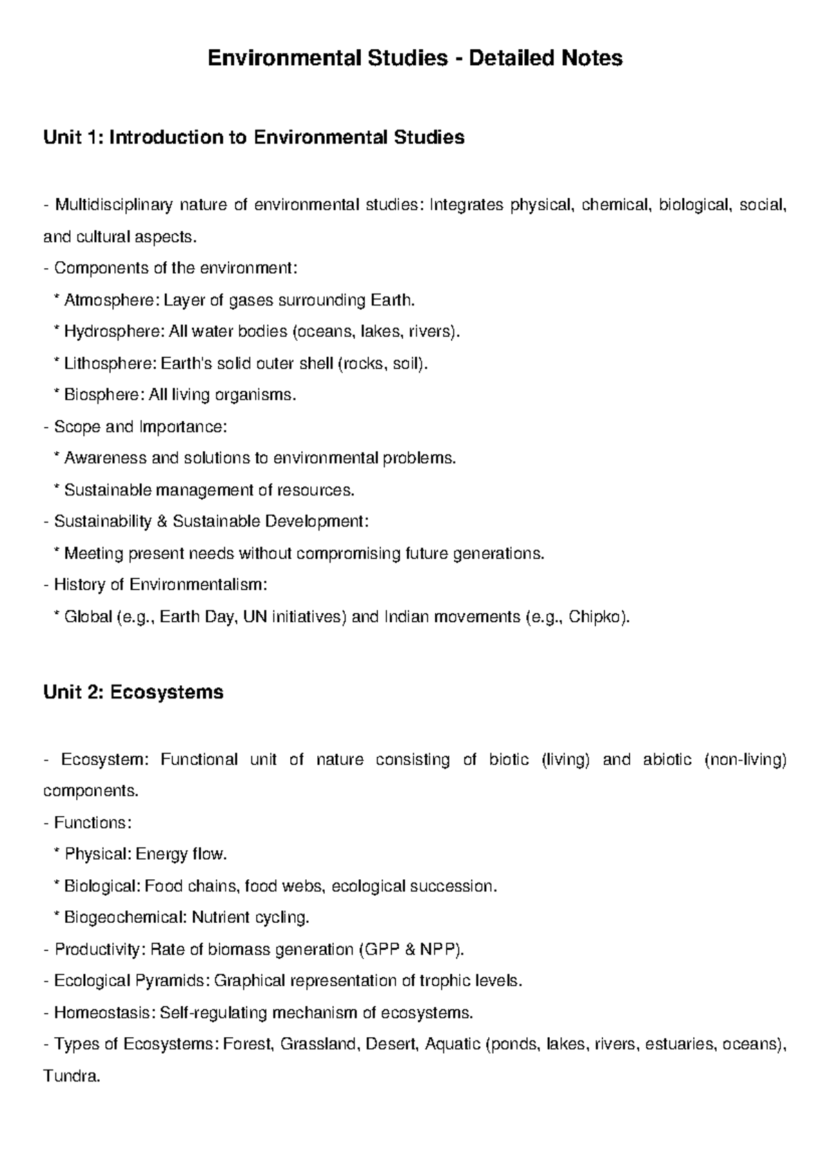Environmental Studies Notes Quiz: Unit 1-4 Overview and Key Concepts ...
