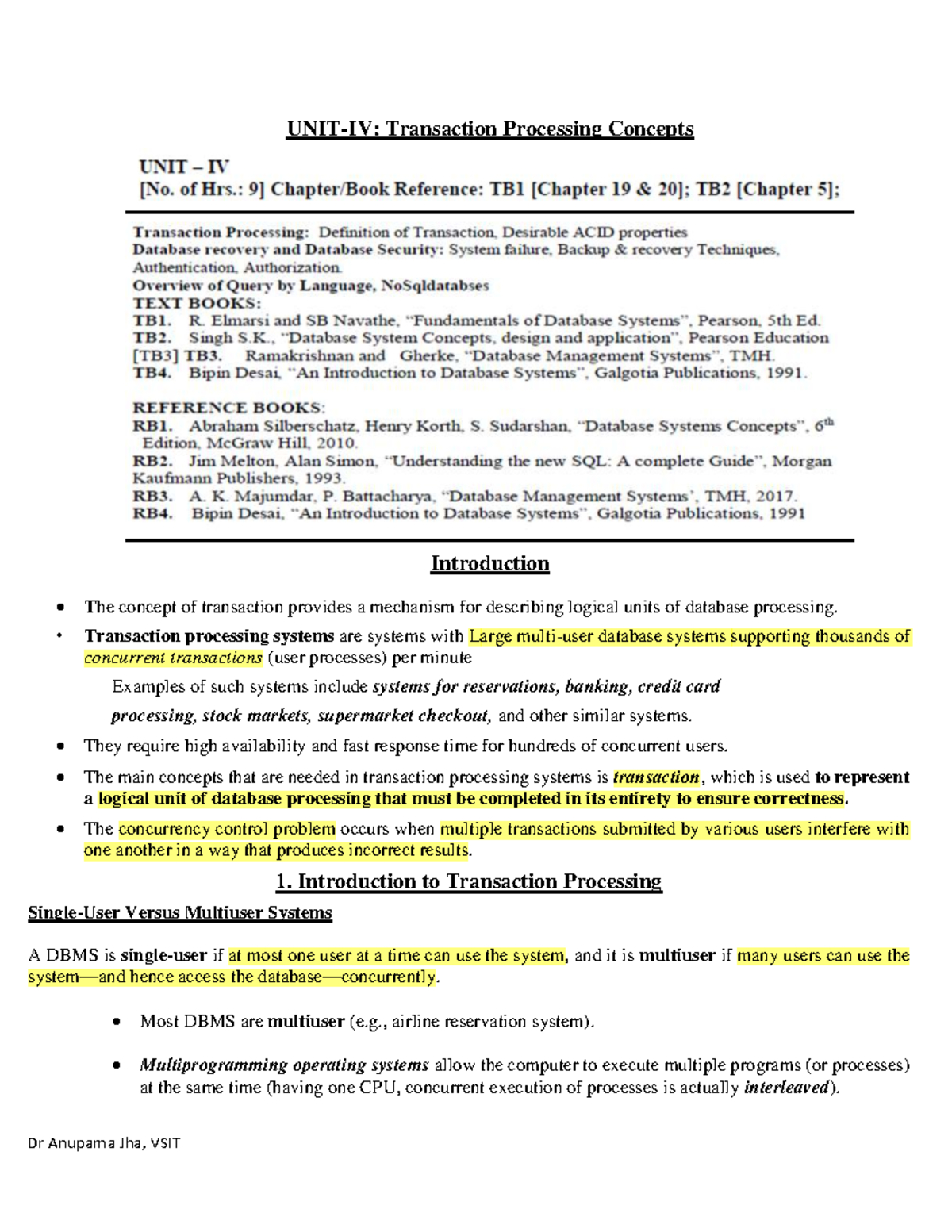 DBMS 101: Introduction to Transaction Processing Concepts - Studocu