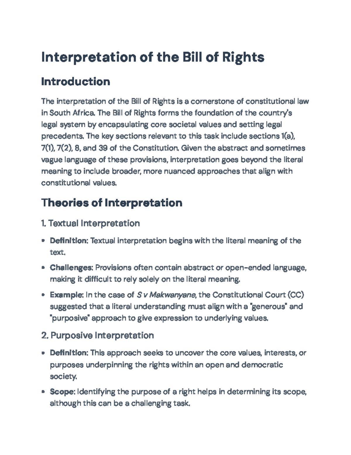 Interpretation Approaches to the Bill of Rights in South Africa ...